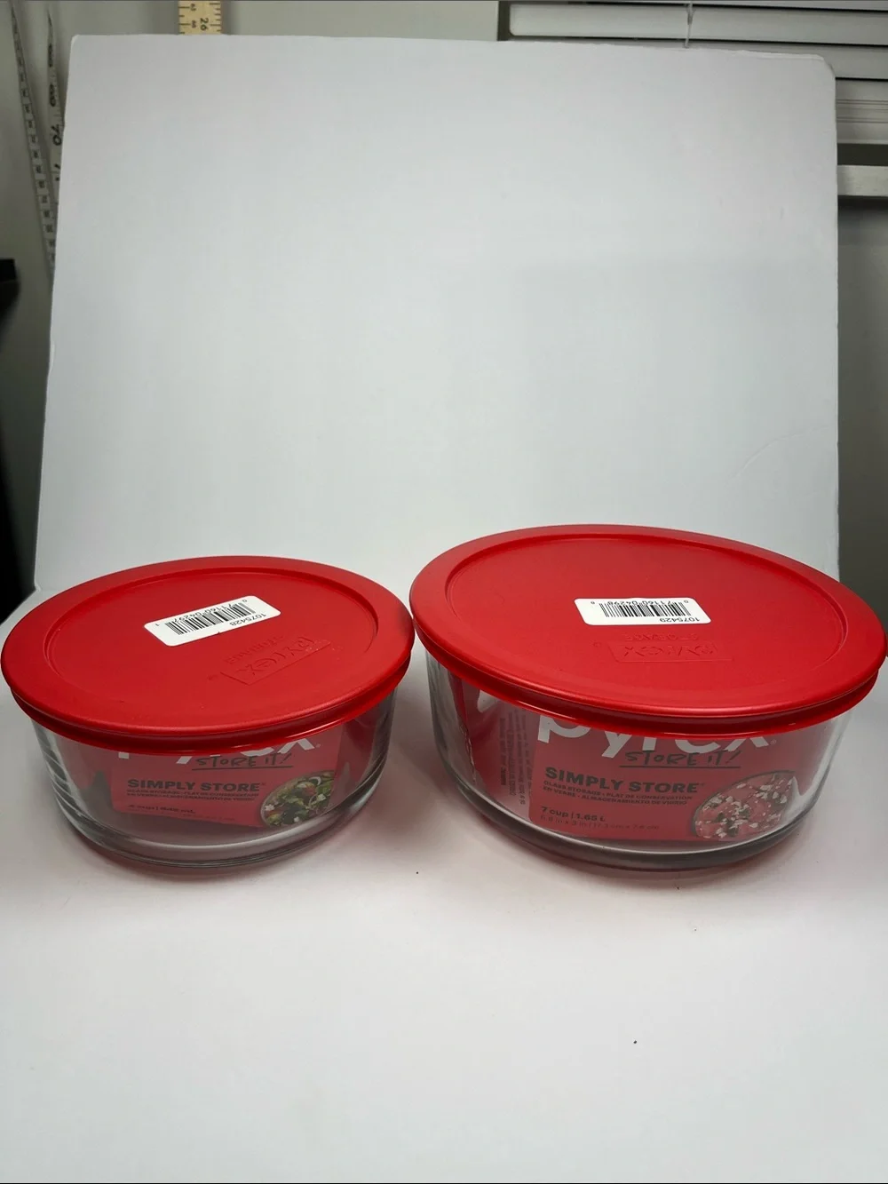 Pyrex Glass Storage Bowls with Red Lids - Set of 2
